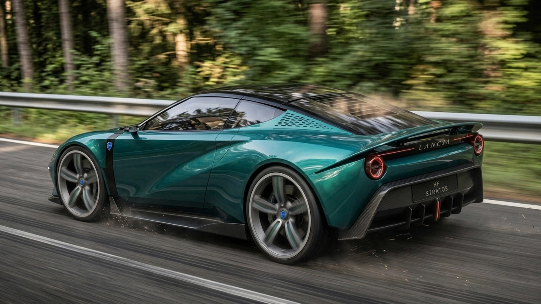 Lancia Stratos HF Concept driving away, rear three-quarter view